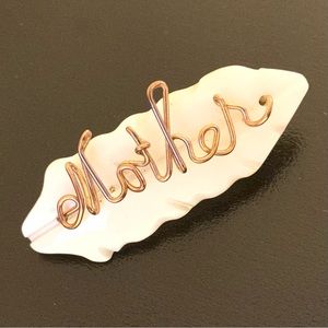 Vintage Mother Wire Brooch Mother of Pearl Carved Leaf Mother's Day gold tone